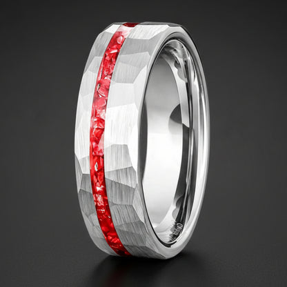 6MM Tungsten Ring with Red Stone Inlay