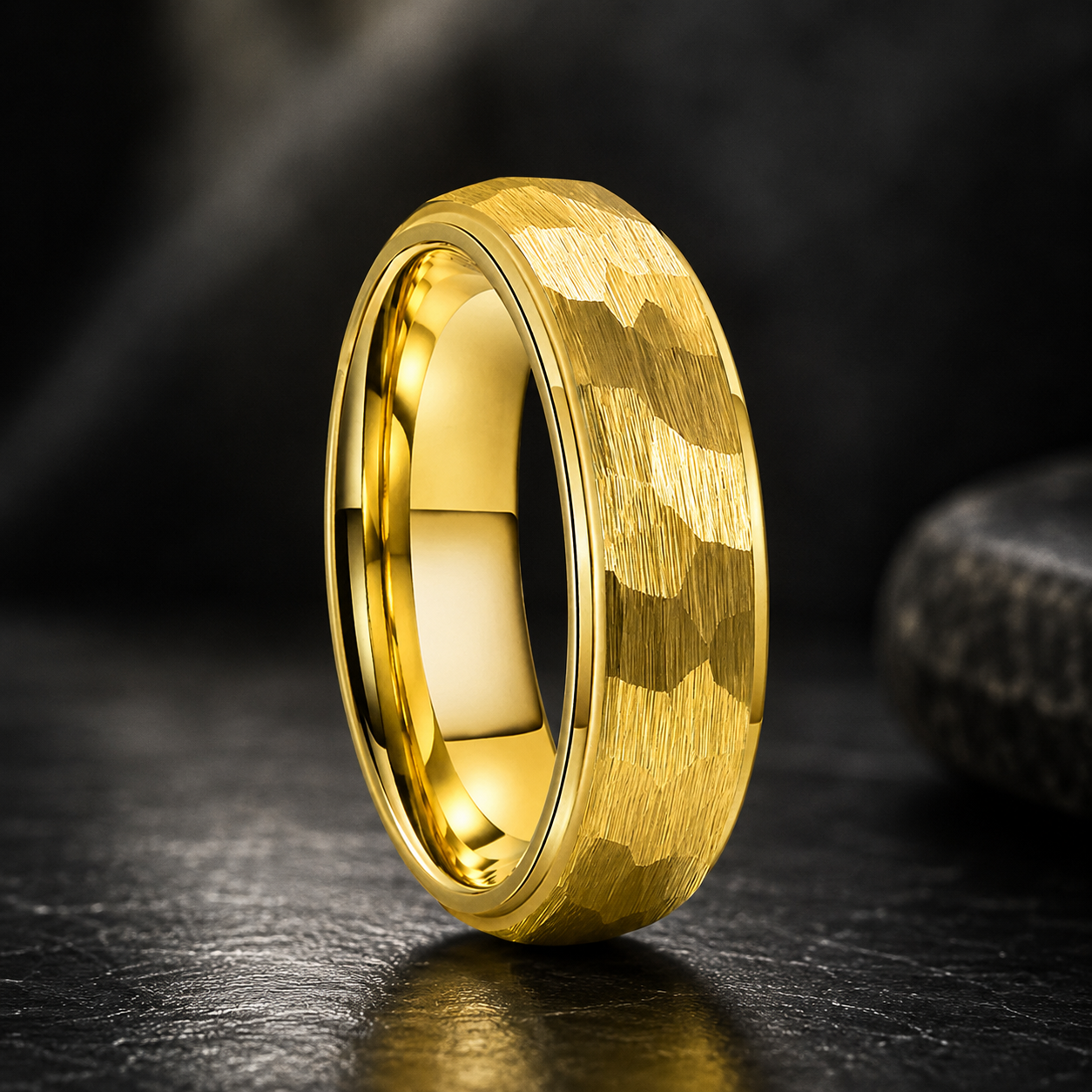 Gold Hammered Tungsten Ring