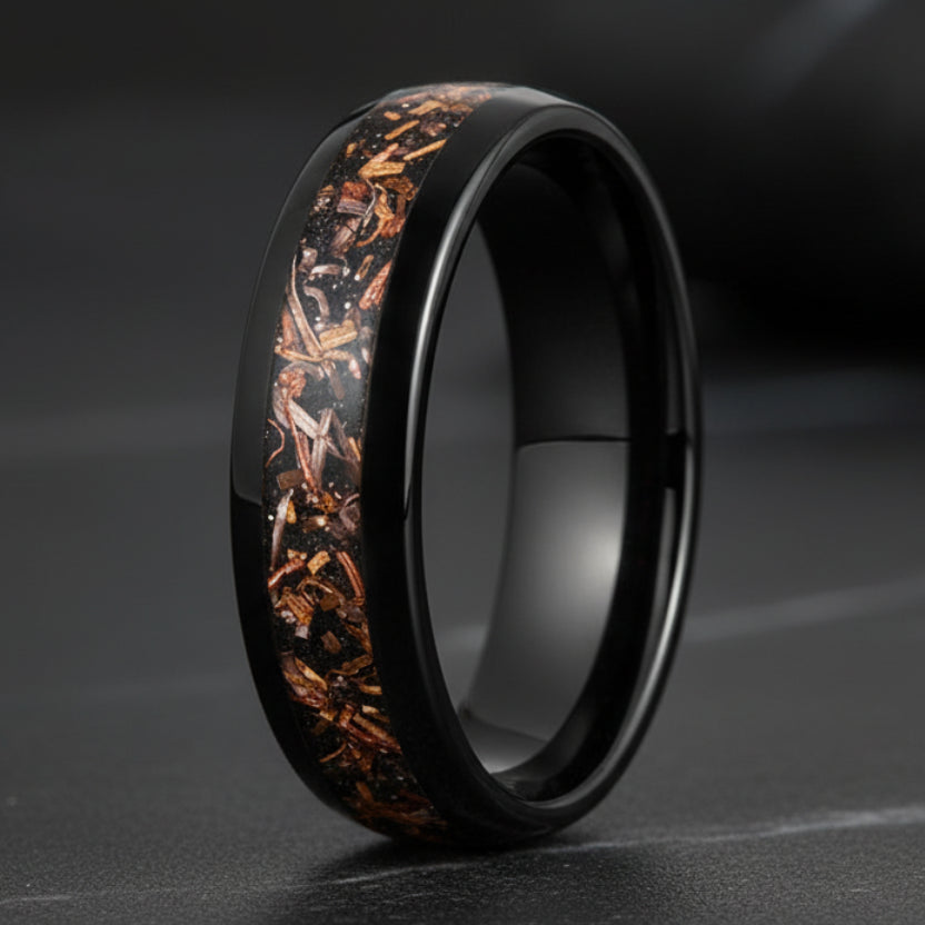6MM Dome Tungsten Wedding Band with Blacksand & Copper Inlay