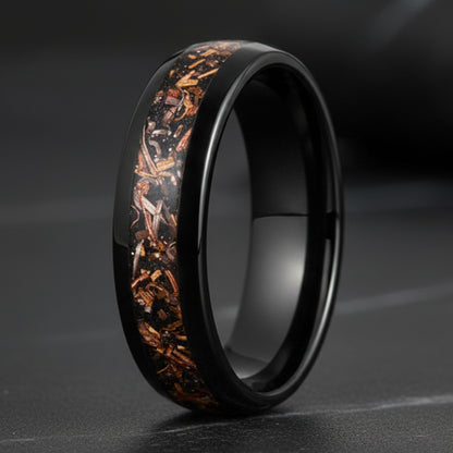 6MM Dome Tungsten Wedding Band with Blacksand & Copper Inlay