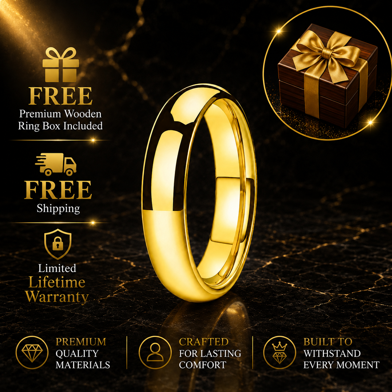 6MM Gold Tungsten Wedding Band