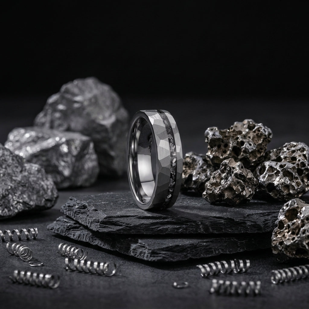 6MM Hammered Meteorite Tungsten Wedding Band