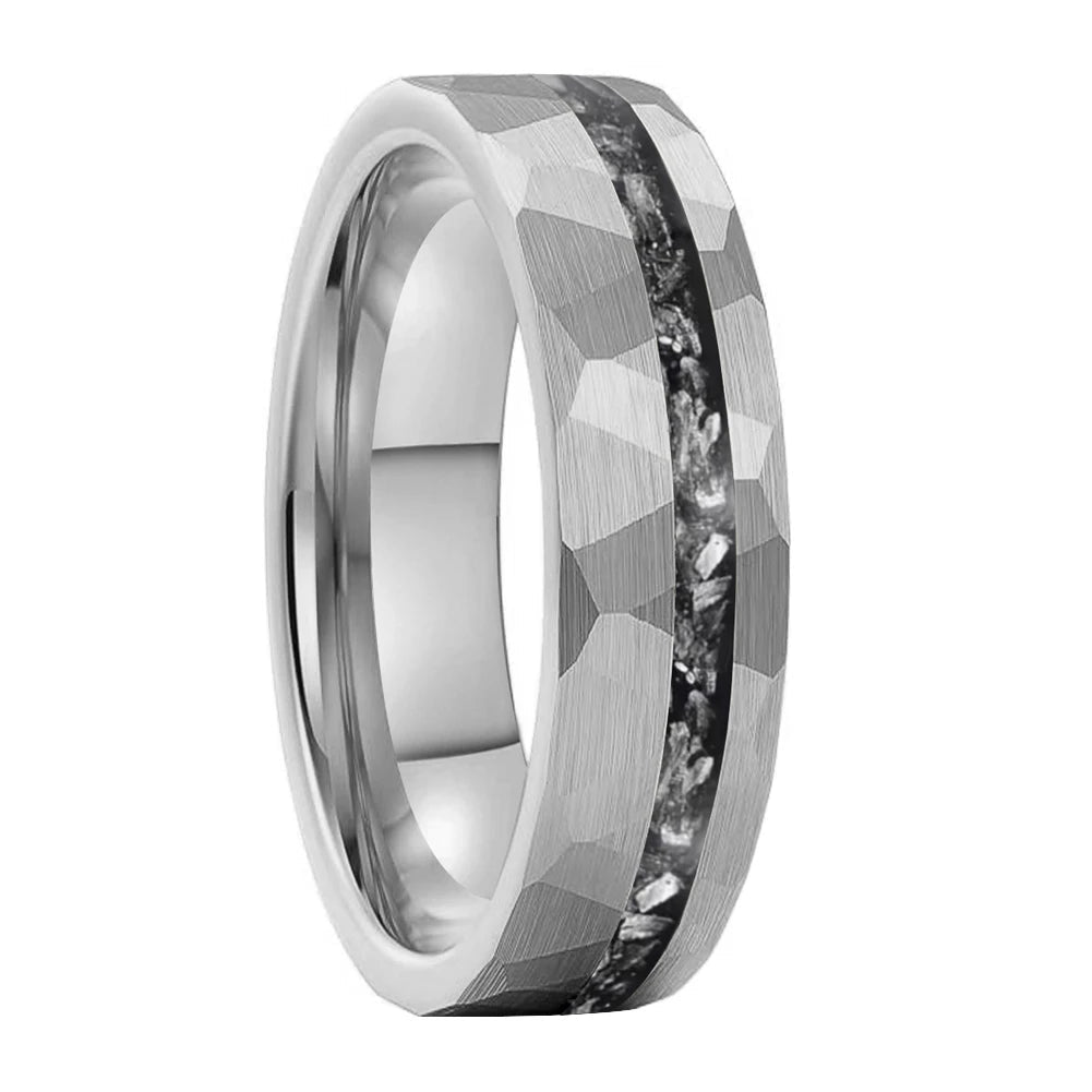 6MM Meteorite Mens Hammered Tungsten Wedding Ring