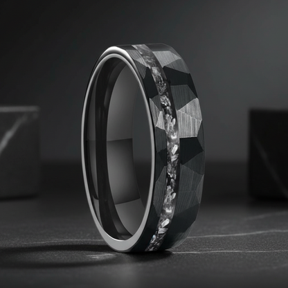 6MM Meteorite Mens Hammered Tungsten Wedding Ring