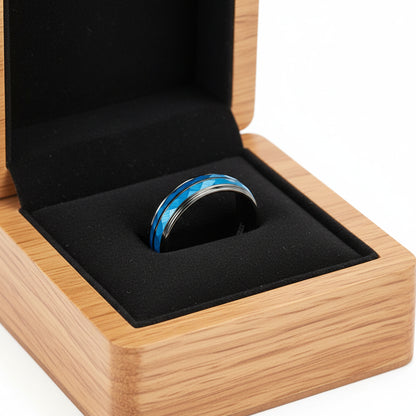 6mm Blue Hammered Tungsten Ring