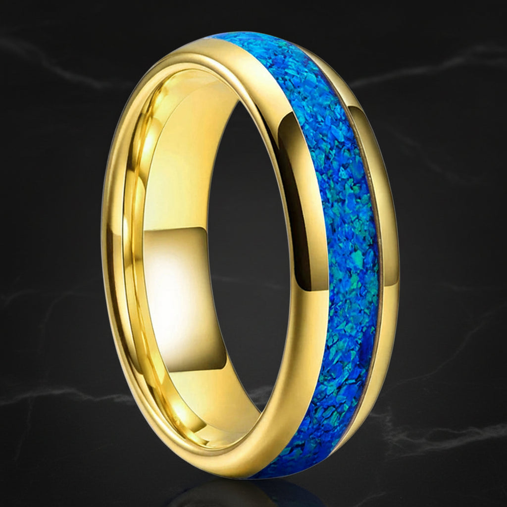 Blue Opal Tungsten Ring