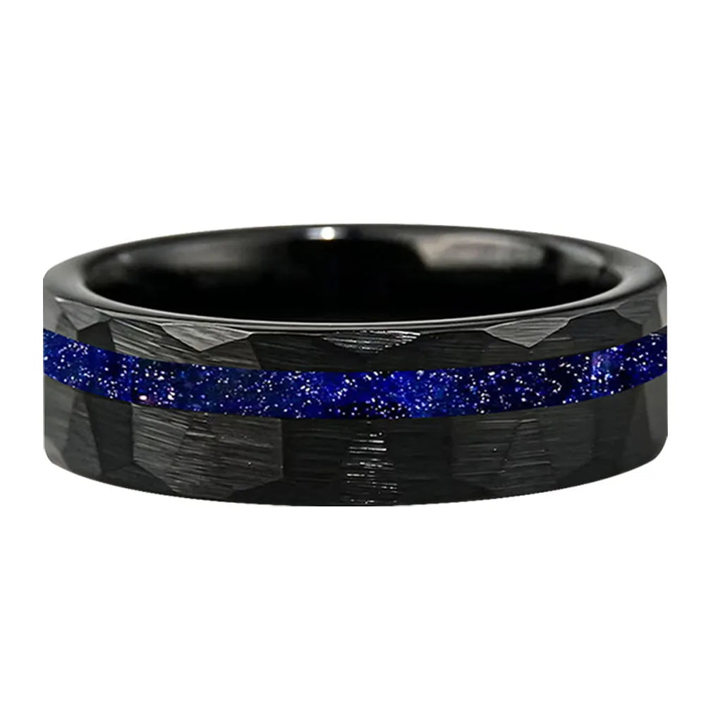 Hammered Tungsten Ring with Galaxy Sandstone Inlay