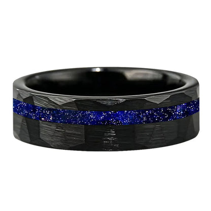 Hammered Tungsten Ring with Galaxy Sandstone Inlay