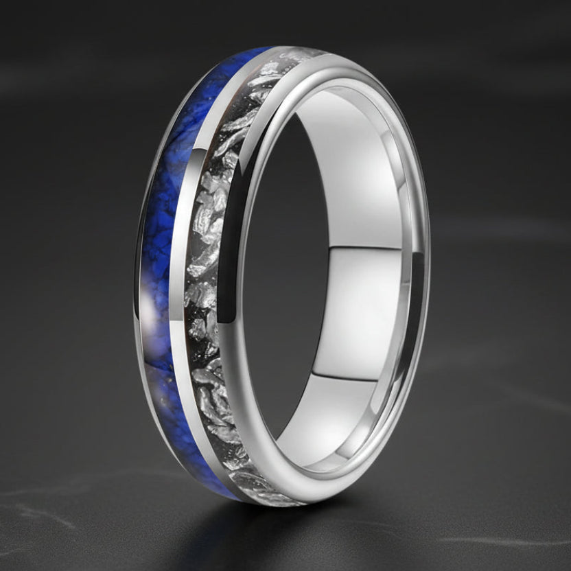 Lapis Lazuli & Meteorite Tungsten Wedding Band