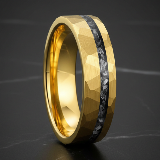 6MM Meteorite Mens Hammered Tungsten Wedding Ring