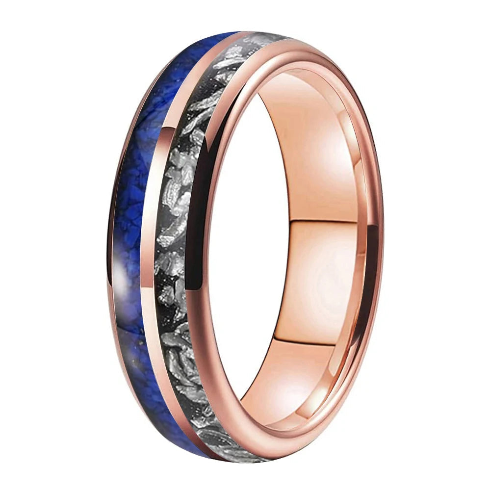 Meteorite & Lapis Lazuli Tungsten Wedding Band
