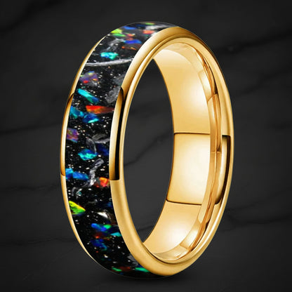 6mm Meteorite Opal Tungsten Ring