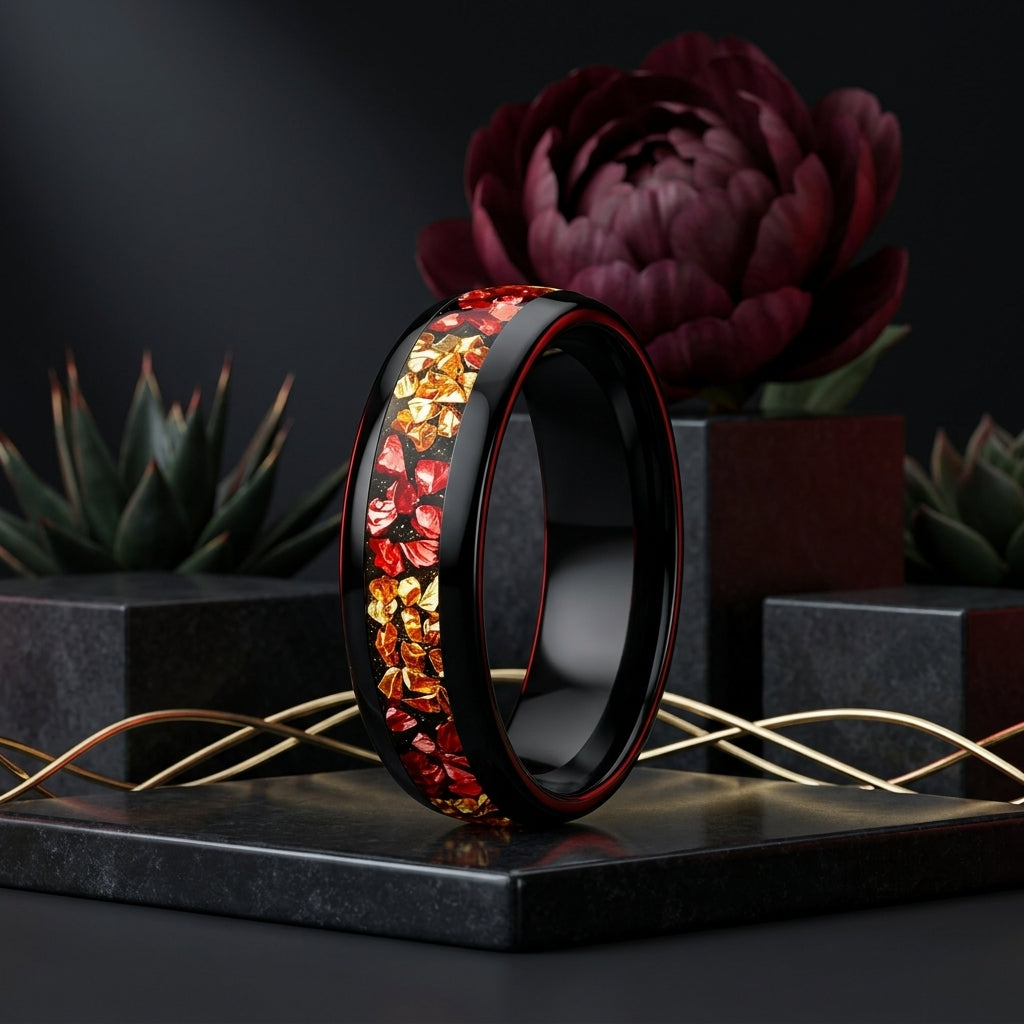 6mm Red and Gold Tungsten Ring