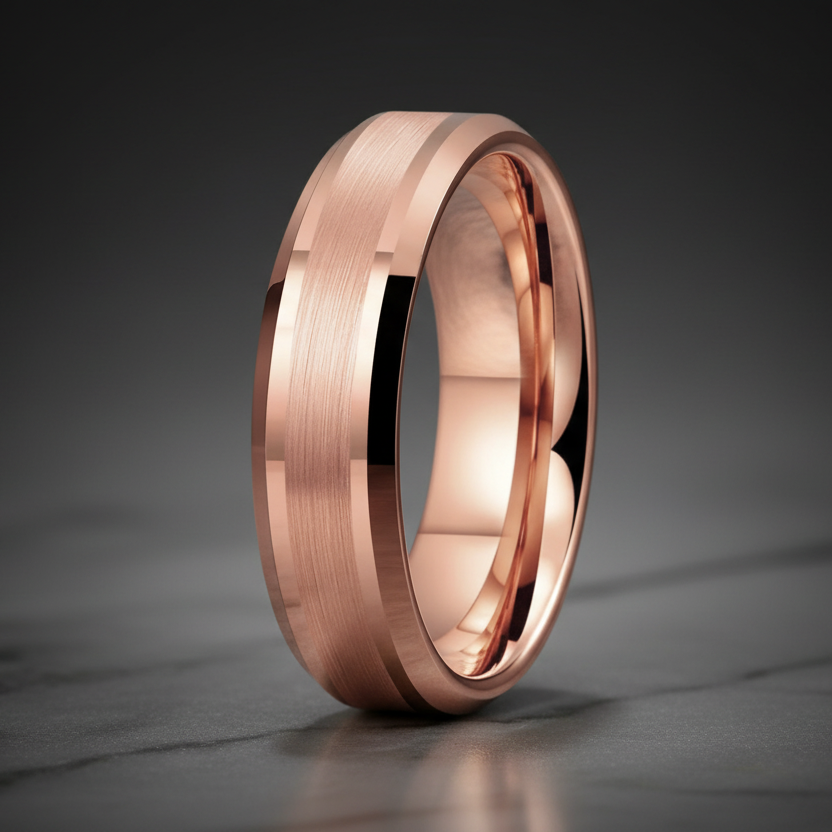 Rose Gold Tungsten Mens Wedding Band