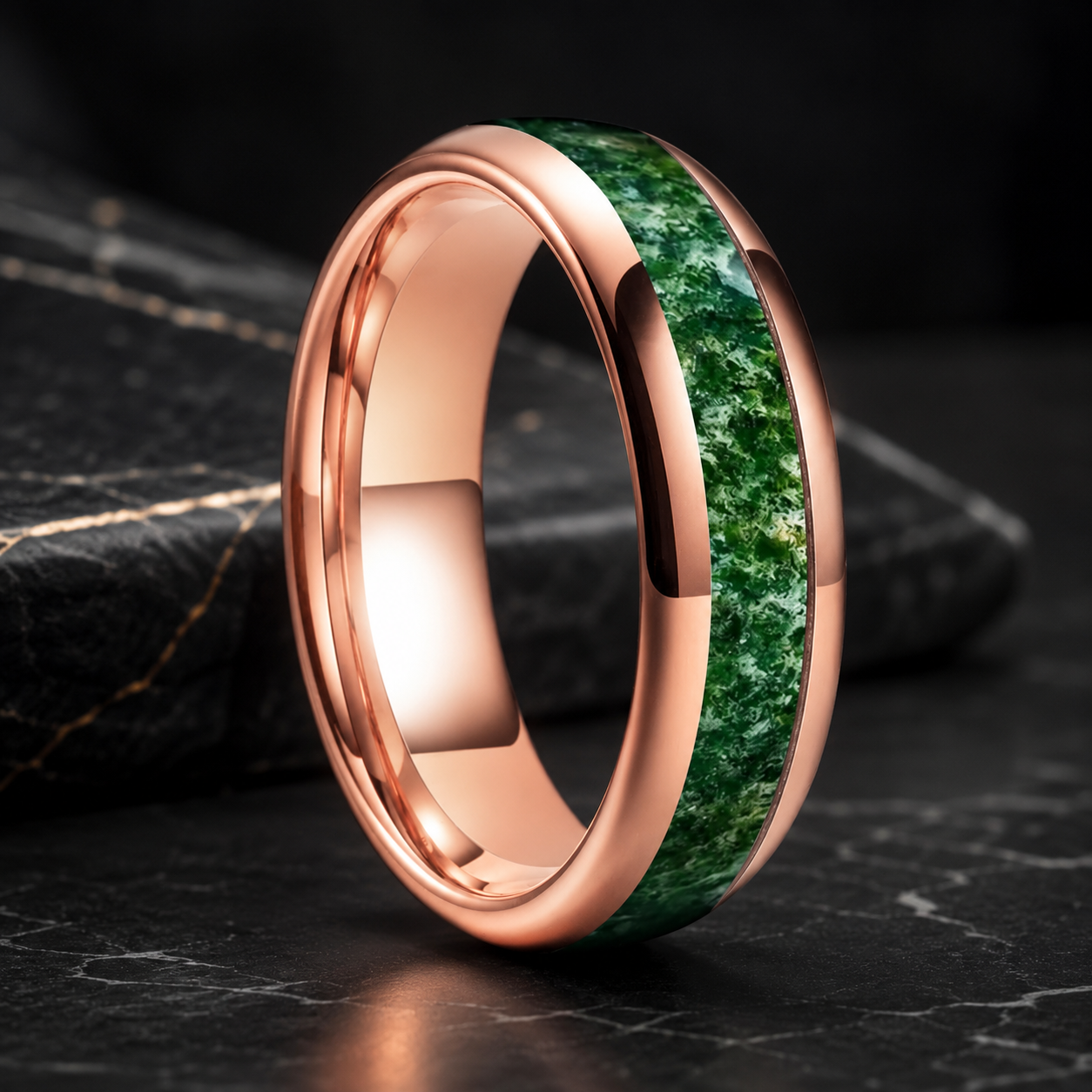 Tungsten Moss Agate Ring 