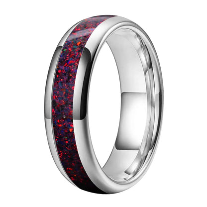 Tungsten Ring with Fire Opal Inlay