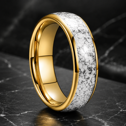 Tungsten Ring with White Turquoise Inlay