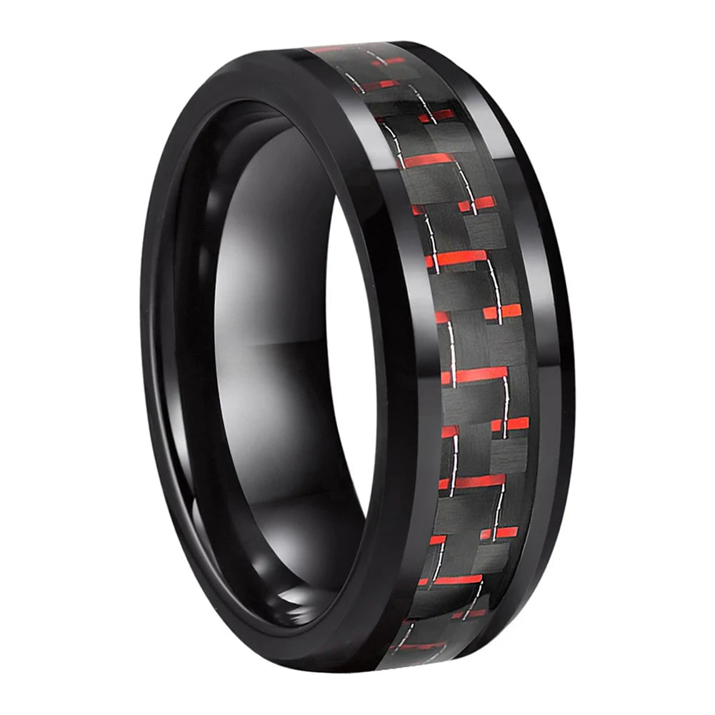 6mm/8mm Beveled Carbon Fiber Tungsten Ring