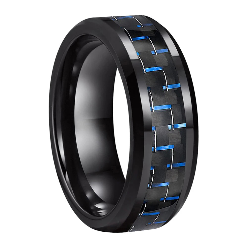 6mm/8mm Beveled Carbon Fiber Tungsten Ring