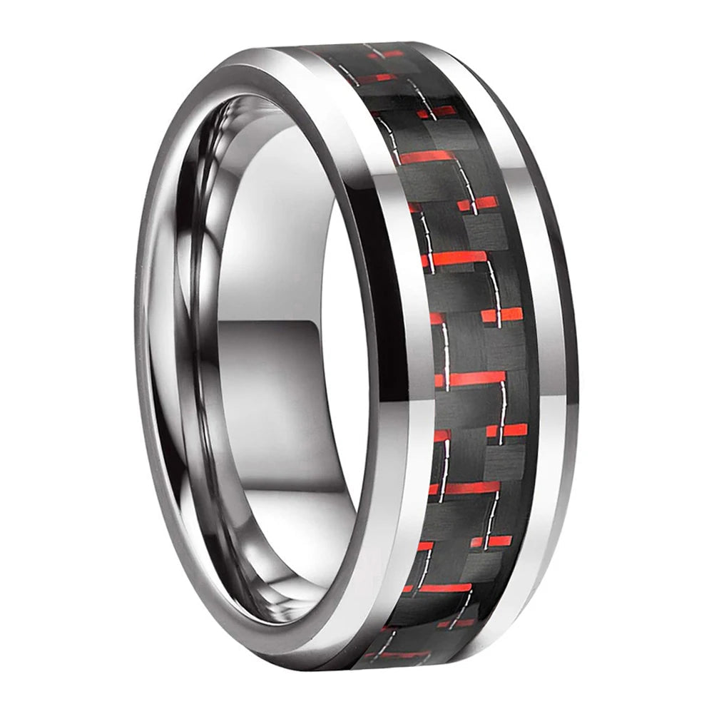 6mm/8mm Beveled Carbon Fiber Tungsten Ring