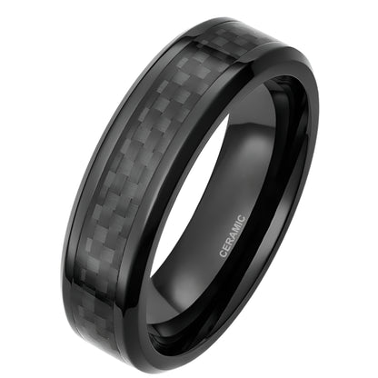 6mm/8mm Black Ceramic Ring – Carbon Fiber Inlay