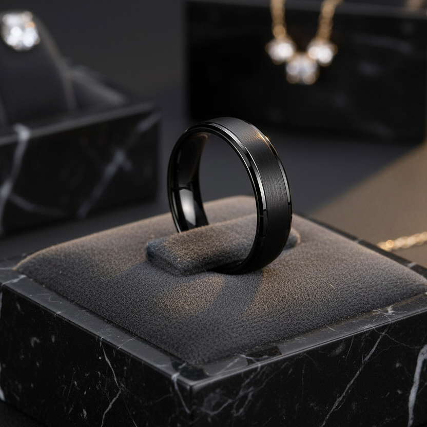 6mm & 8mm Brushed Tungsten Wedding Band – Beveled Edges