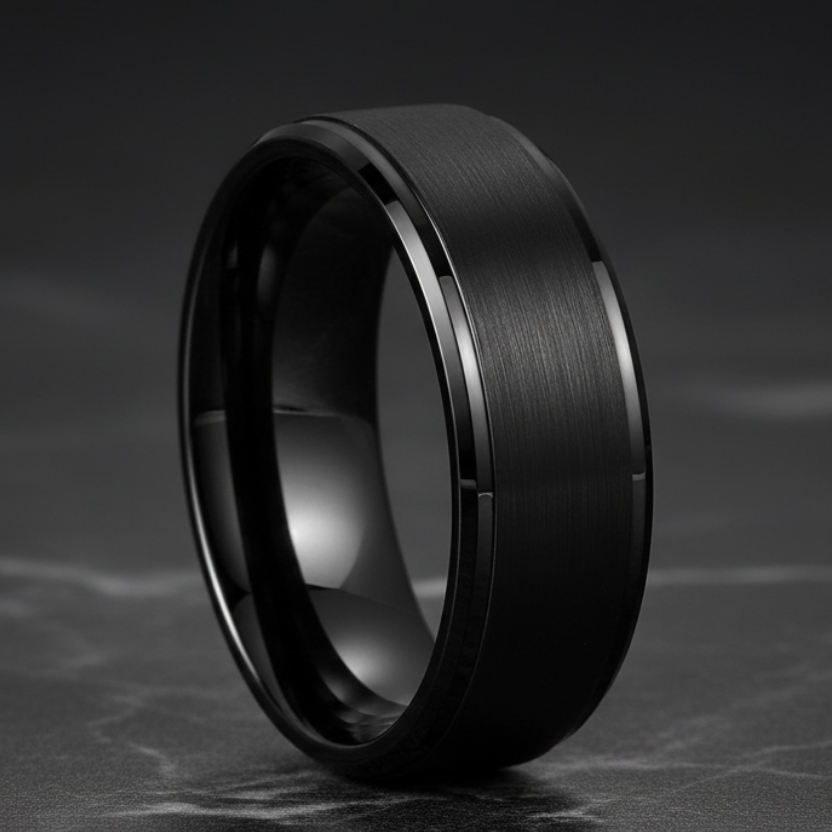 6mm & 8mm Brushed Tungsten Wedding Band – Beveled Edges