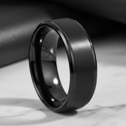 6mm & 8mm Brushed Tungsten Wedding Band – Beveled Edges