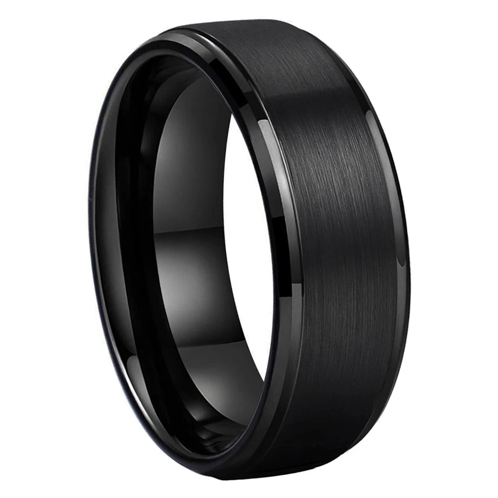 6mm & 8mm Brushed Tungsten Wedding Band – Beveled Edges