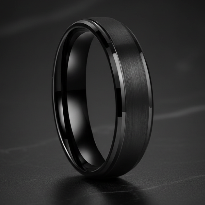 6mm & 8mm Brushed Tungsten Wedding Band – Beveled Edges