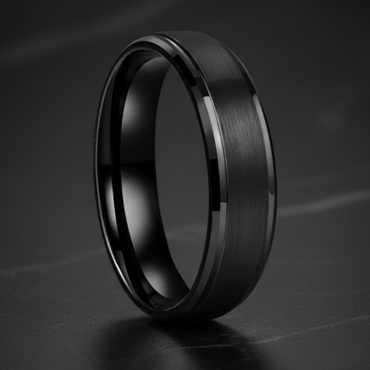 6mm & 8mm Brushed Tungsten Wedding Band – Beveled Edges