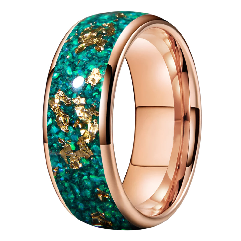 6mm/8mm Green Opal Gold Foil Tungsten Ring – Men & Women