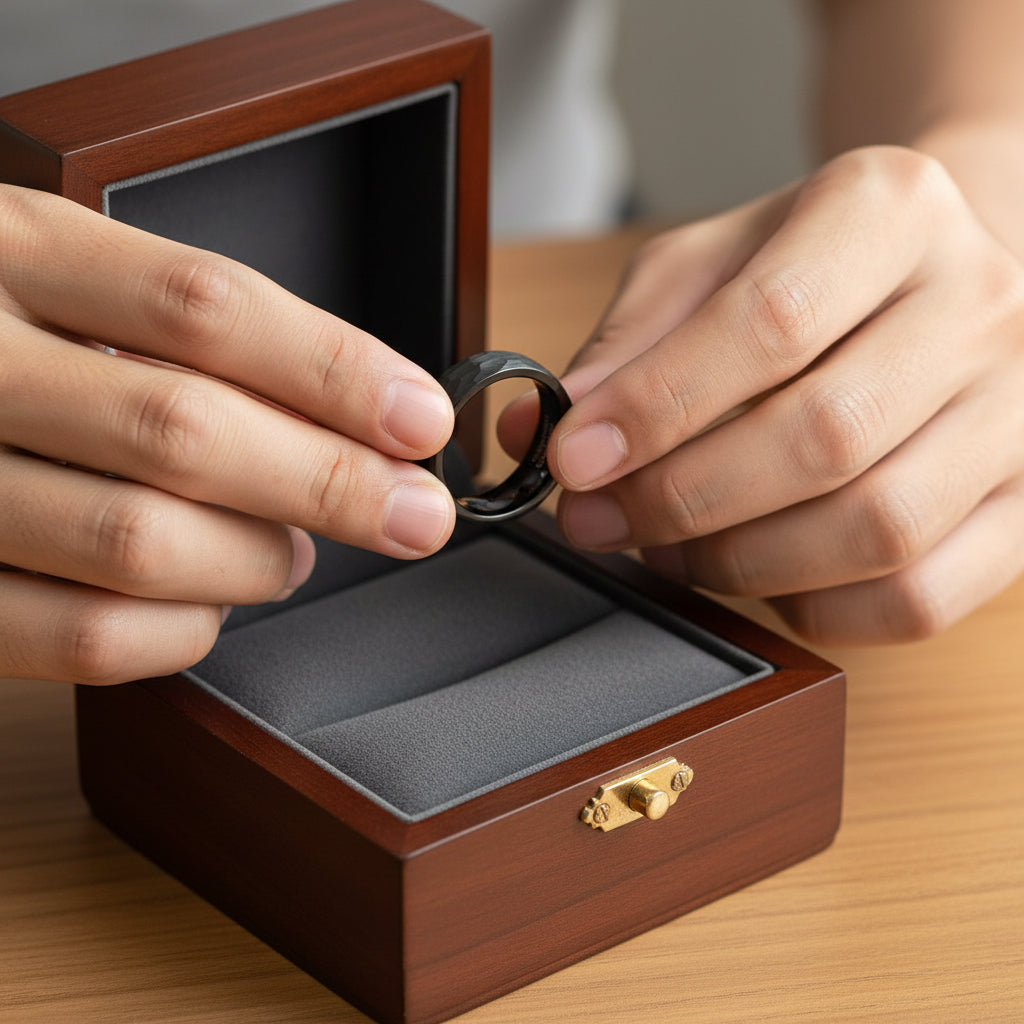 6mm_Black_Hammered_Tungsten_Ring