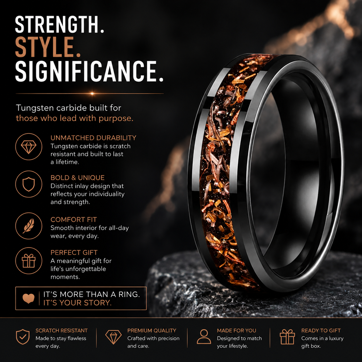 6mm Black Sand Copper Steel Foil Tungsten band