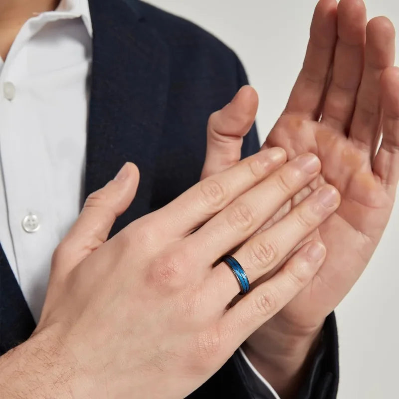 6mm Blue Hammered Tungsten Ring