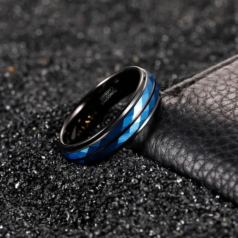 6mm Blue Hammered Tungsten Ring