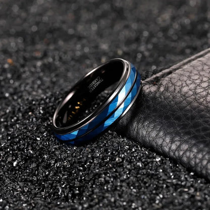 6mm Blue Hammered Tungsten Ring