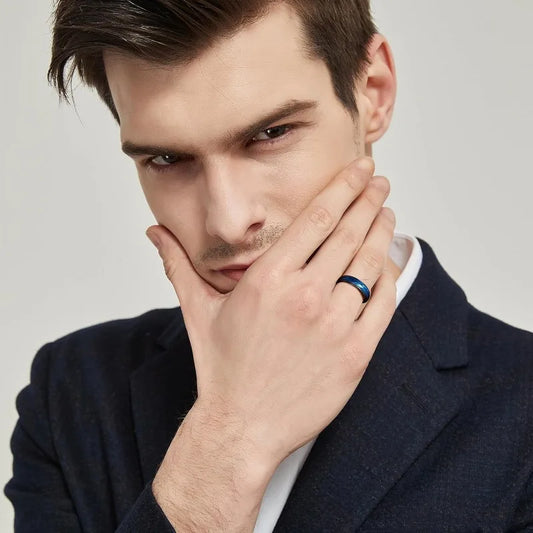 6mm Blue Hammered Tungsten Ring