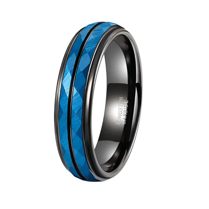 6mm Blue Hammered Tungsten Ring