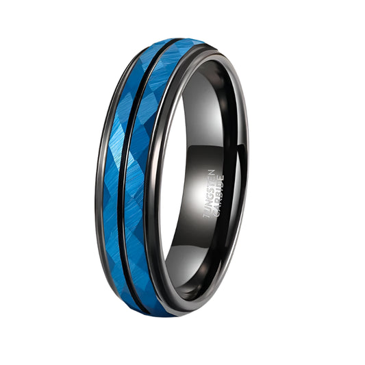 6mm Blue Hammered Tungsten Ring