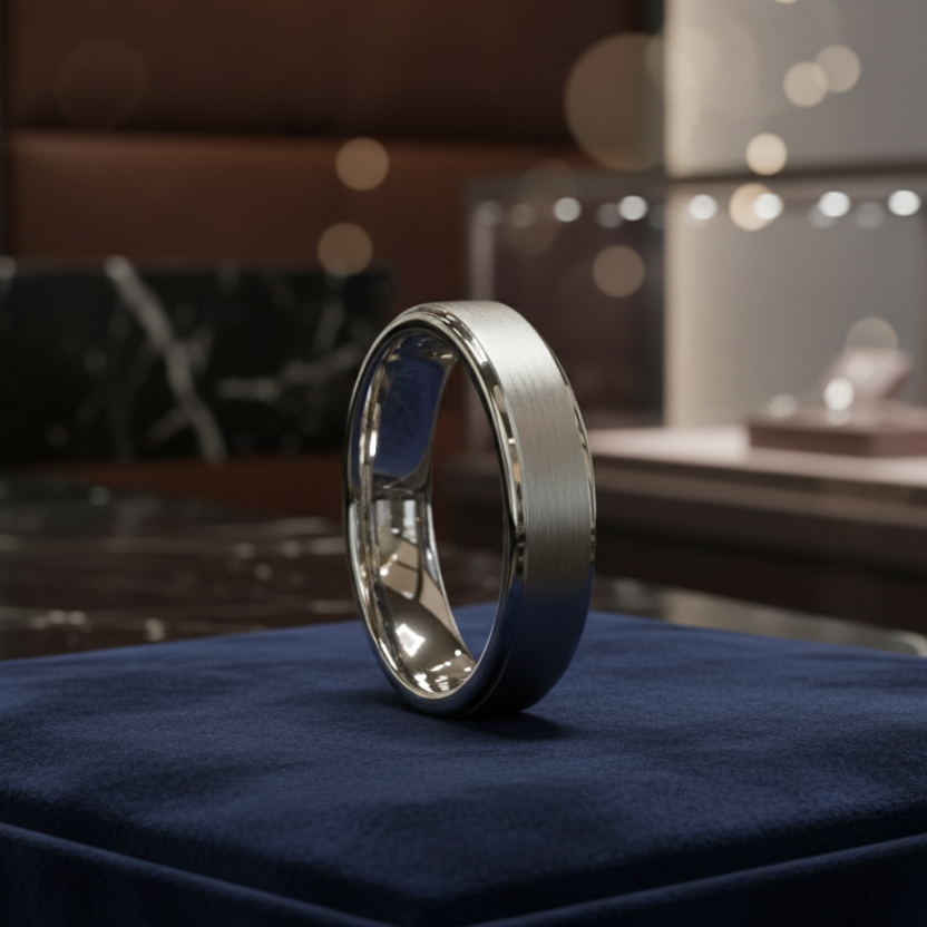 6mm Brushed Tungsten Carbide Ring with Stepped Edges