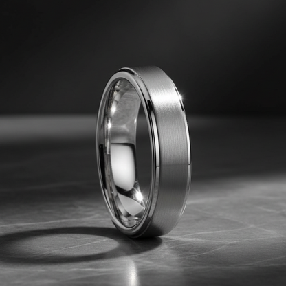 6mm Brushed Tungsten Carbide Ring with Stepped Edges