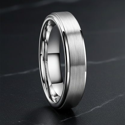 6mm Brushed Tungsten Carbide Ring with Stepped Edges