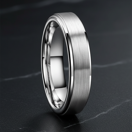 6mm Brushed Tungsten Carbide Ring with Stepped Edges
