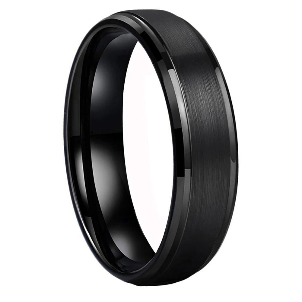 6mm & 8mm Brushed Tungsten Wedding Band – Beveled Edges
