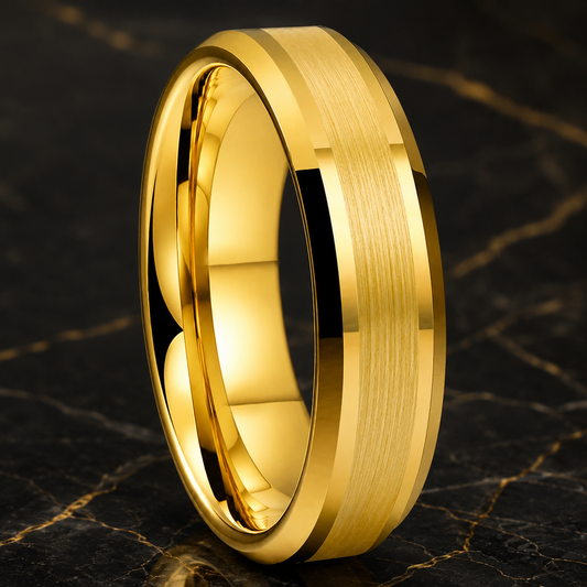 6mm Brushed Tungsten Wedding Band — Beveled Polished Edges