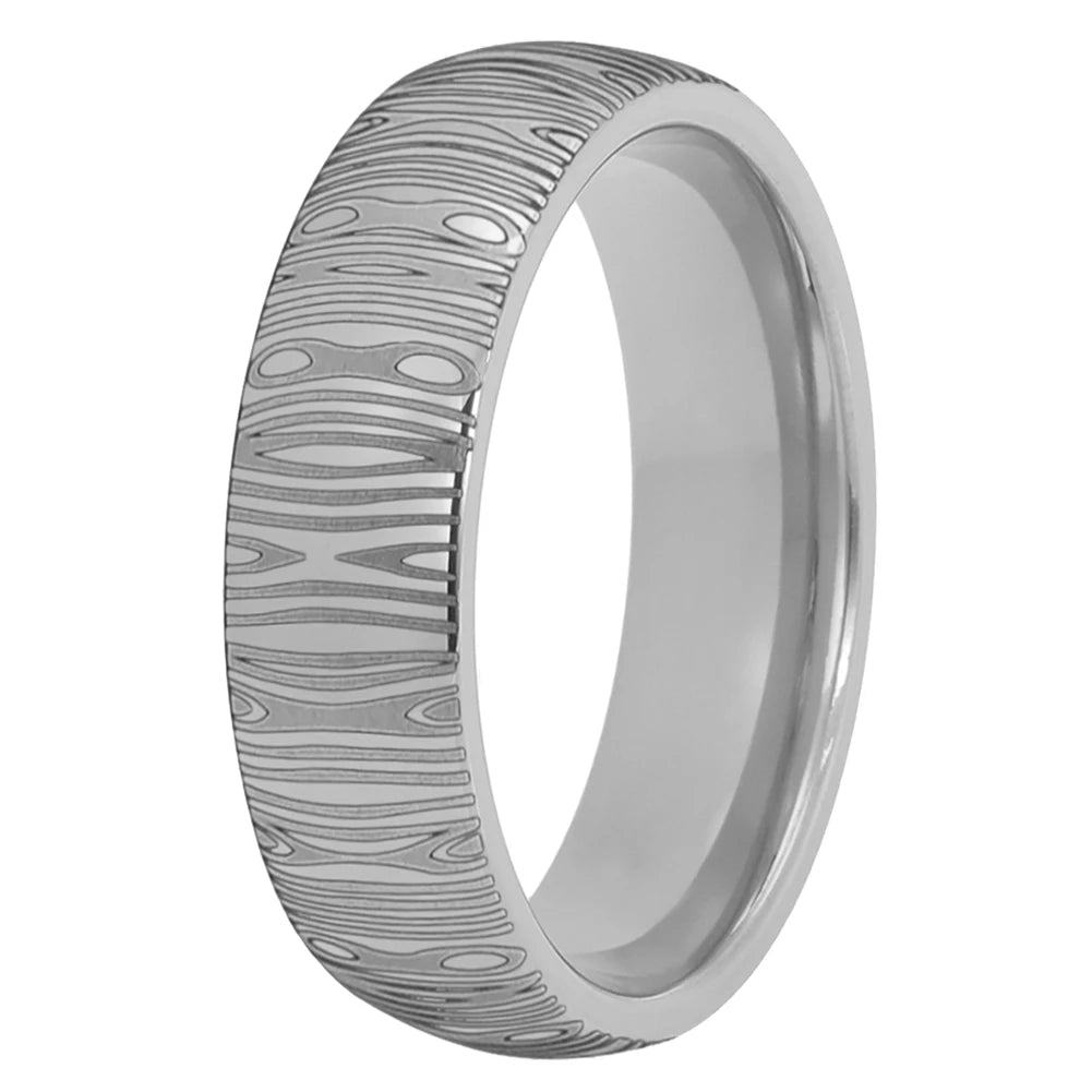 6mm Domed Tungsten Ring with Damascus Laser Engraving