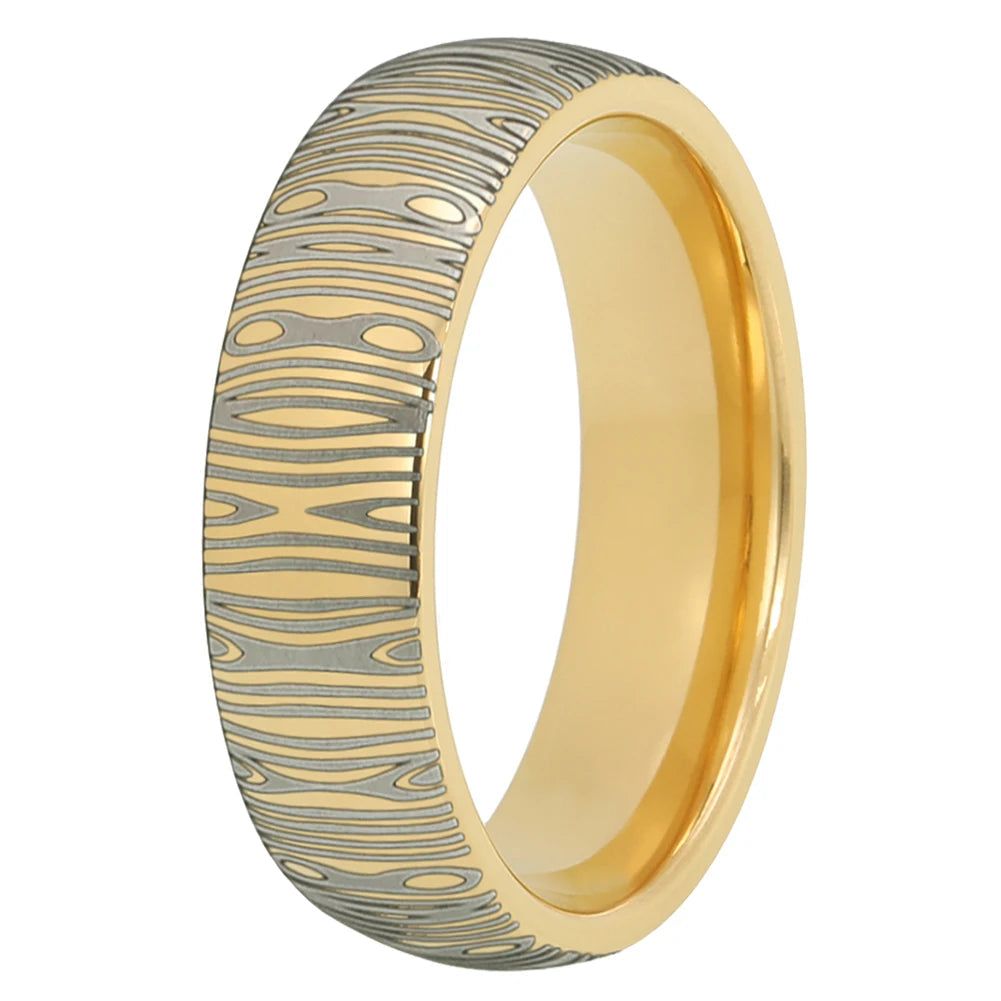 6mm Domed Tungsten Ring with Damascus Laser Engraving