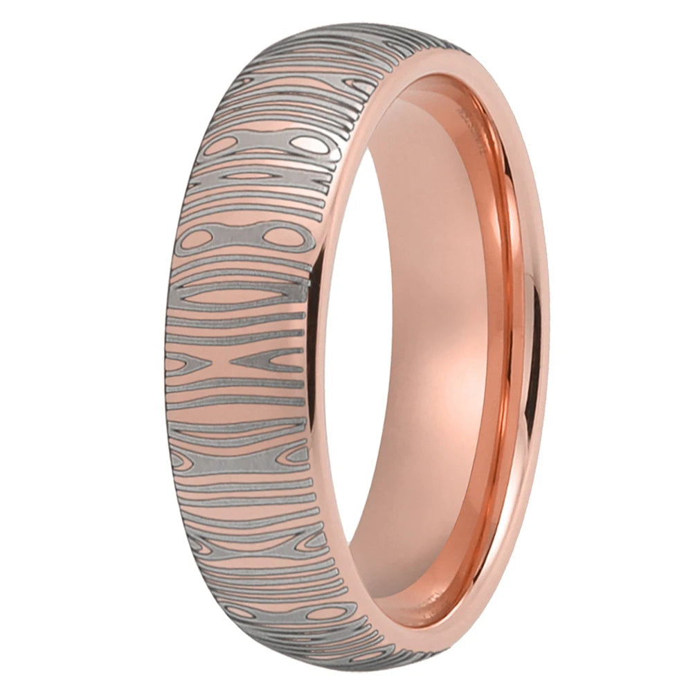 6mm Domed Tungsten Ring with Damascus Laser Engraving