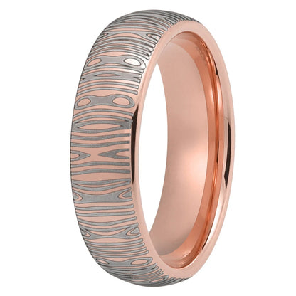 6mm Domed Tungsten Ring with Damascus Laser Engraving